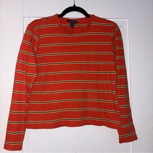 100% Cotton American Eagle Outfitters Orange, Navy, Yellow Striped Long Sleeve T